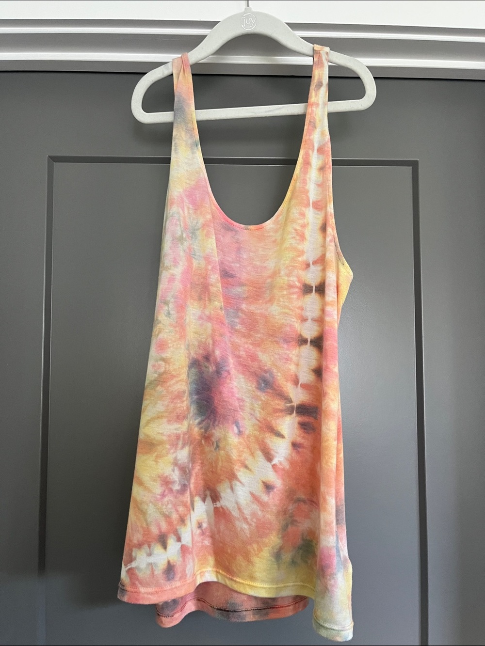 Tie-Dye Scoop Neck Tank Top with Low Back - Pastel Sunset Colors